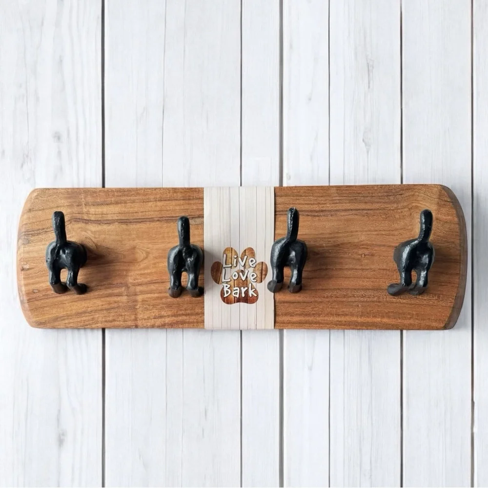 Live Love Bark Wooden Cast Iron Coat Hooks - Dog | NWT
